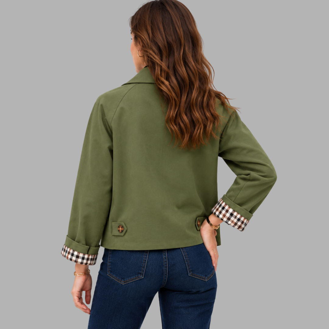 Cropped Plaid-Lined Trench Jacket