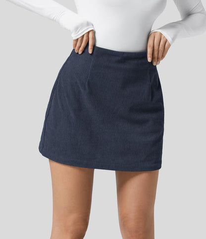 High Waisted Corduroy A Line Mini Skirt