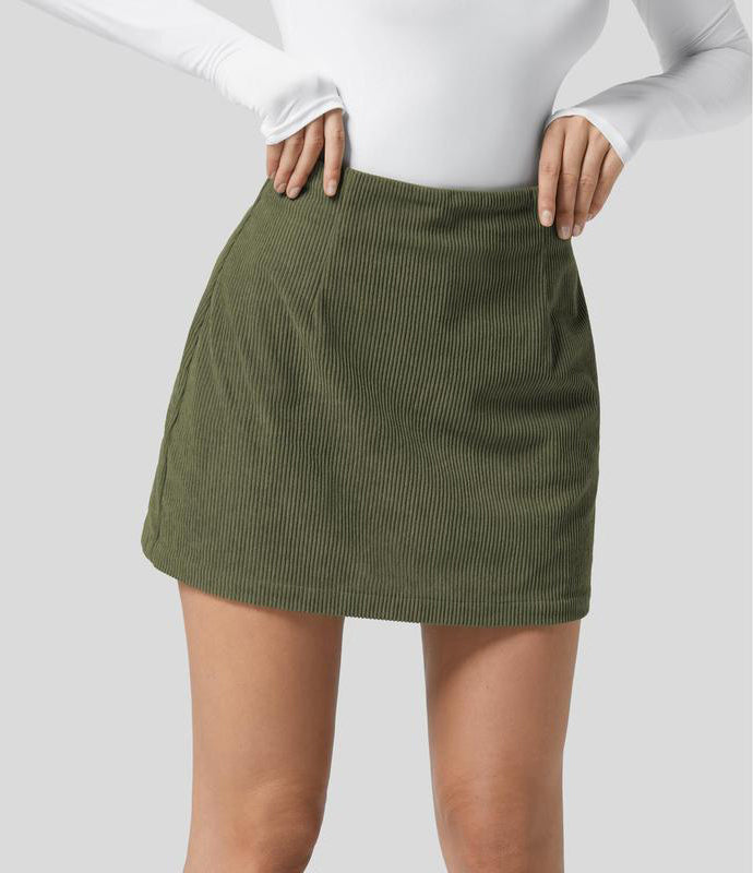 High Waisted Corduroy A Line Mini Skirt
