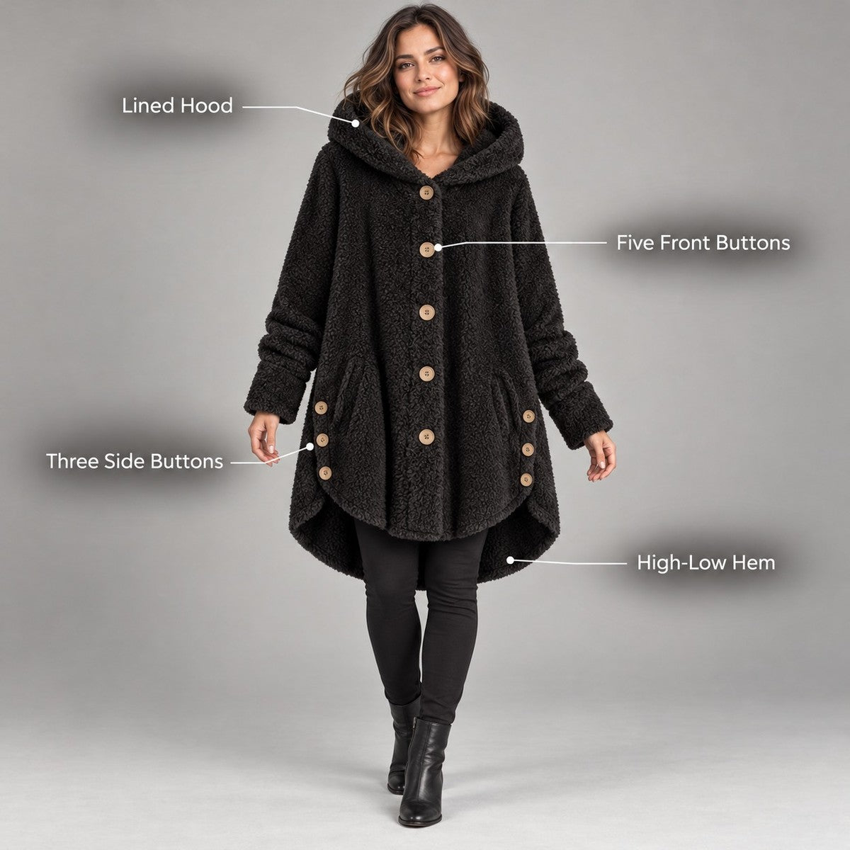 CozyCurve Plush Hooded Coat - callouts