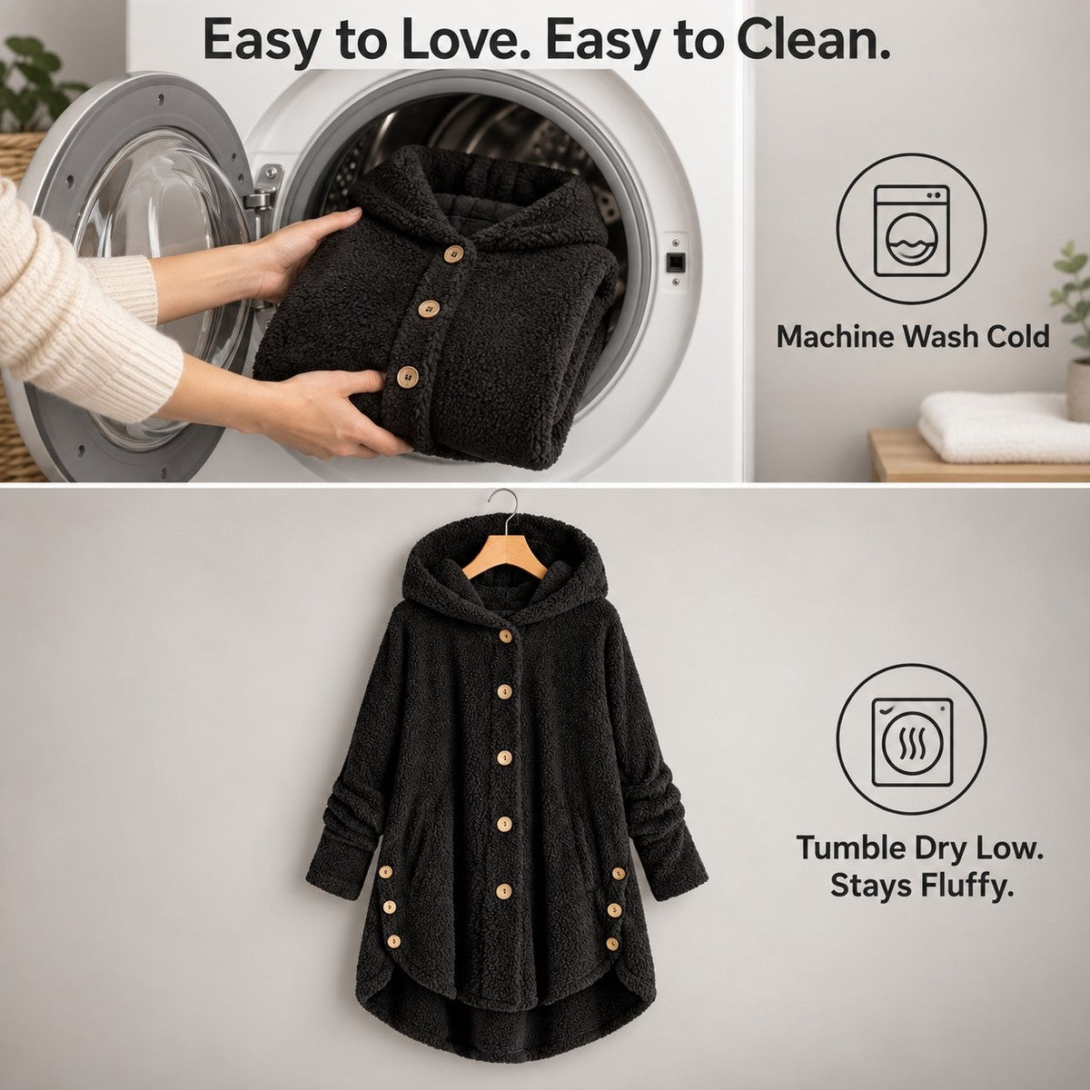 CozyCurve Plush Hooded Coat - care_steps