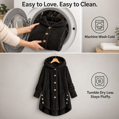 CozyCurve Plush Hooded Coat - care_steps