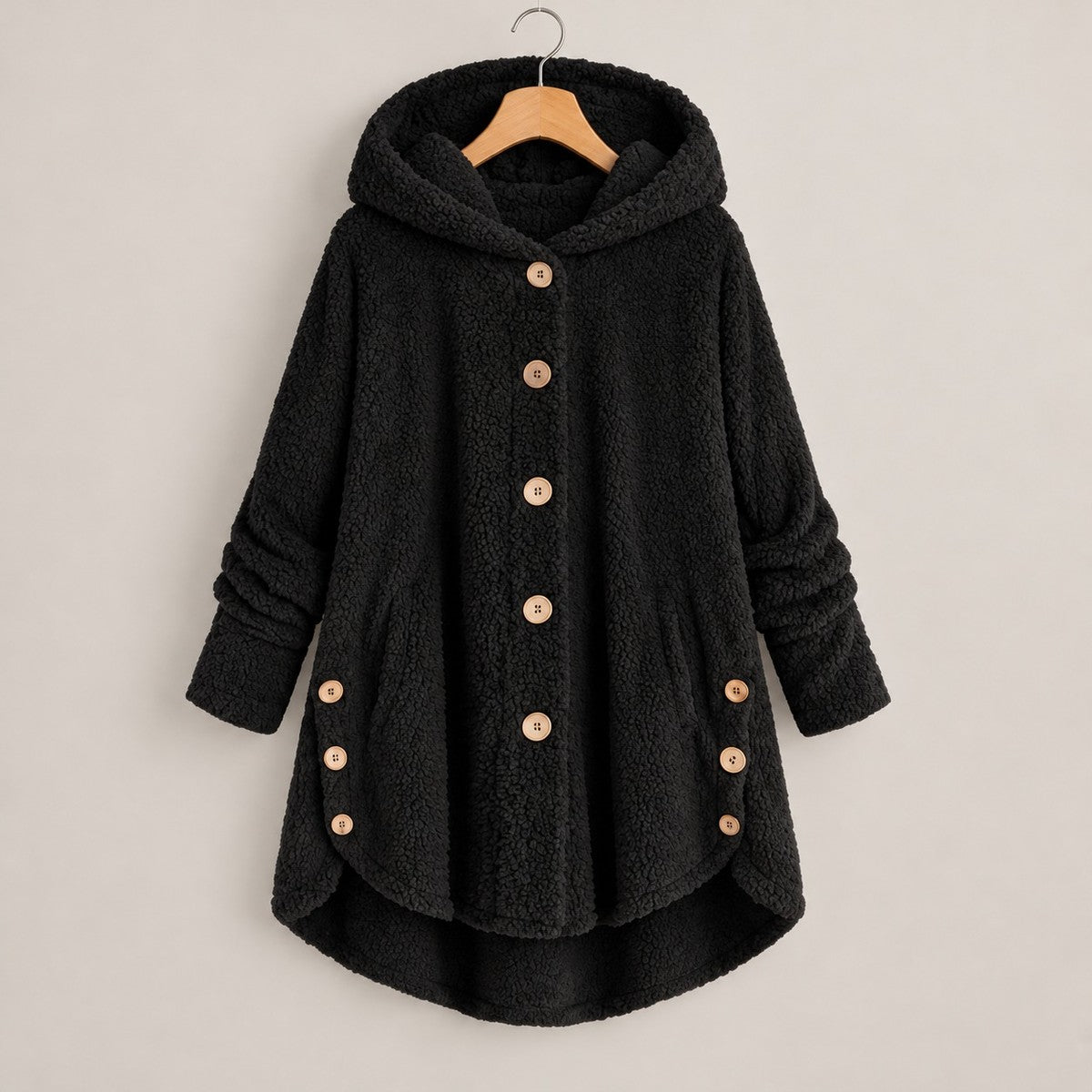 CozyCurve Plush Hooded Coat - Black
