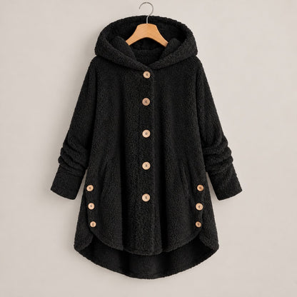 CozyCurve Plush Hooded Coat - Black