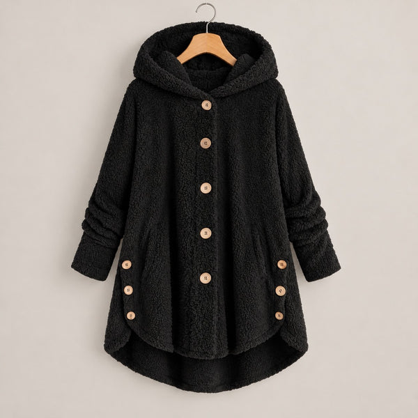 CozyCurve Plush Hooded Coat - Black