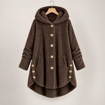 CozyCurve Plush Hooded Coat - Coffee