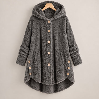 CozyCurve Plush Hooded Coat - Dark Gray
