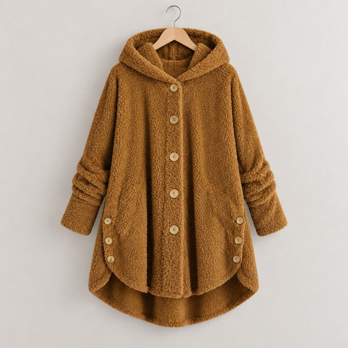 CozyCurve Plush Hooded Coat - Ginger Yellow