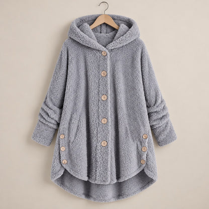 CozyCurve Plush Hooded Coat - Light Gray