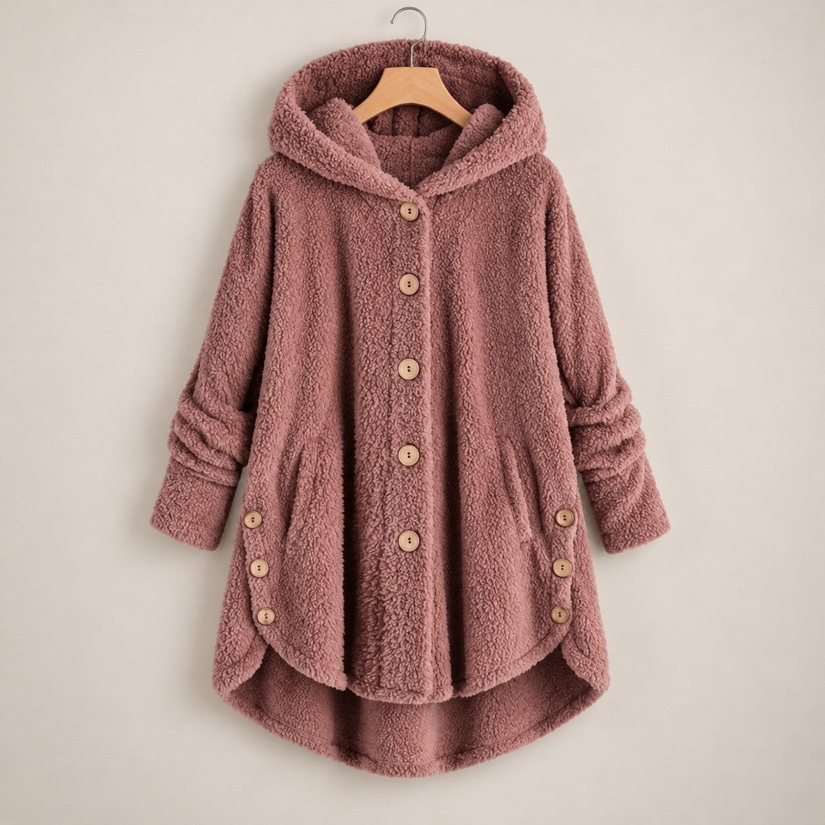 CozyCurve Plush Hooded Coat - Pink