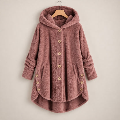 CozyCurve Plush Hooded Coat - Pink