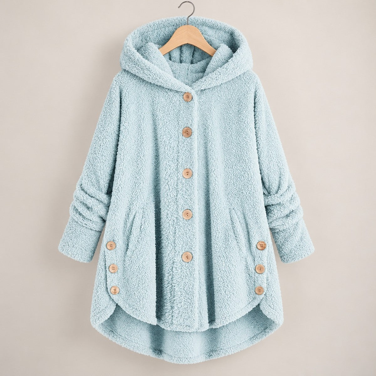 CozyCurve Plush Hooded Coat - Sky Blue