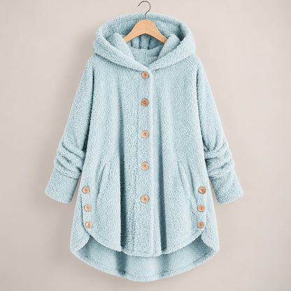 CozyCurve Plush Hooded Coat - Sky Blue