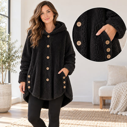 CozyCurve Plush Hooded Coat - detail