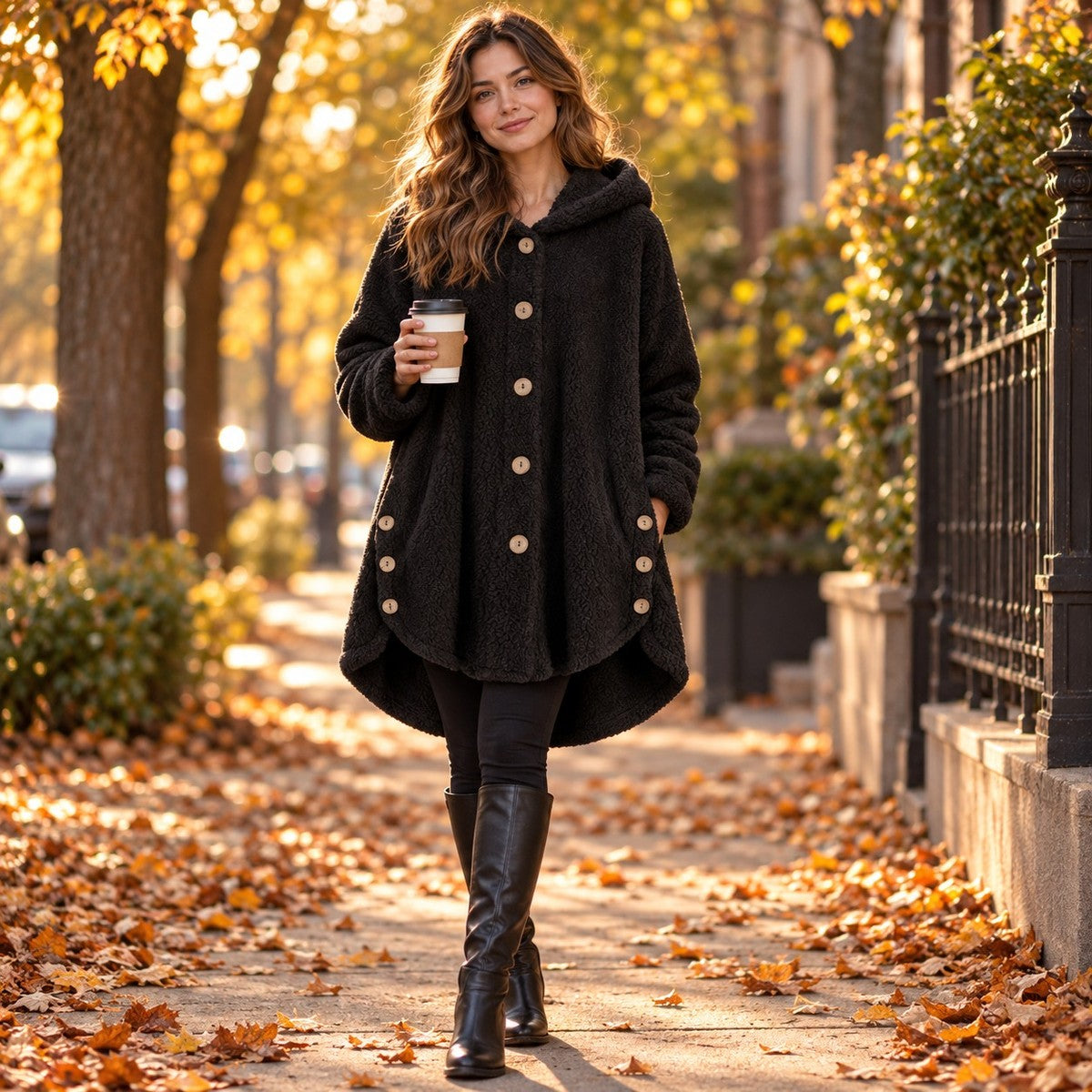 CozyCurve Plush Hooded Coat - lifestyle