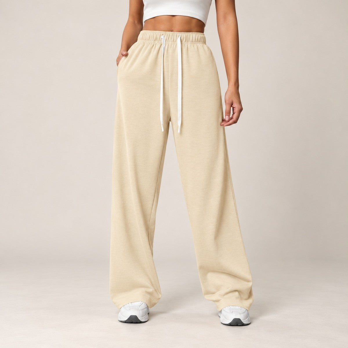 EaseFlow Wide-Leg Fleece Sweatpants - Apricot