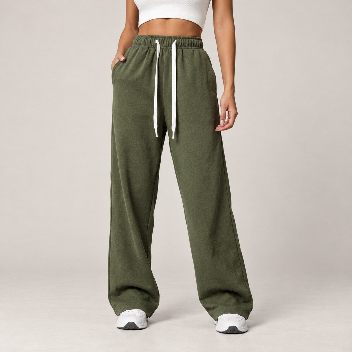 EaseFlow Wide-Leg Fleece Sweatpants - Army Green