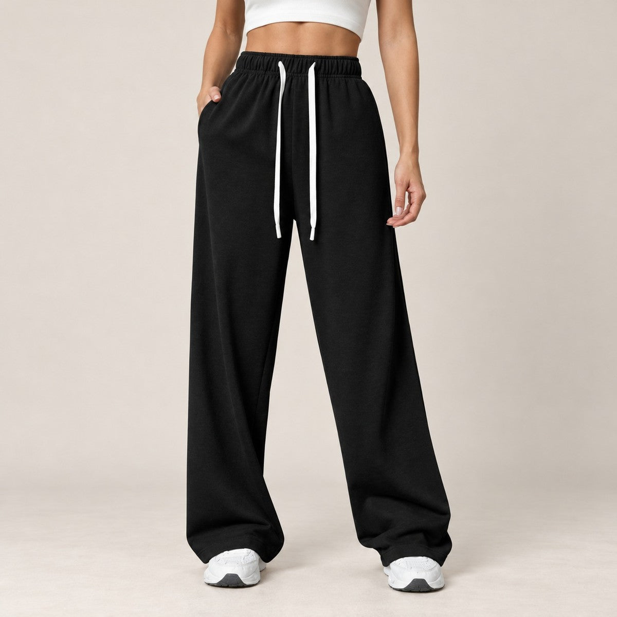EaseFlow Wide-Leg Fleece Sweatpants - Black