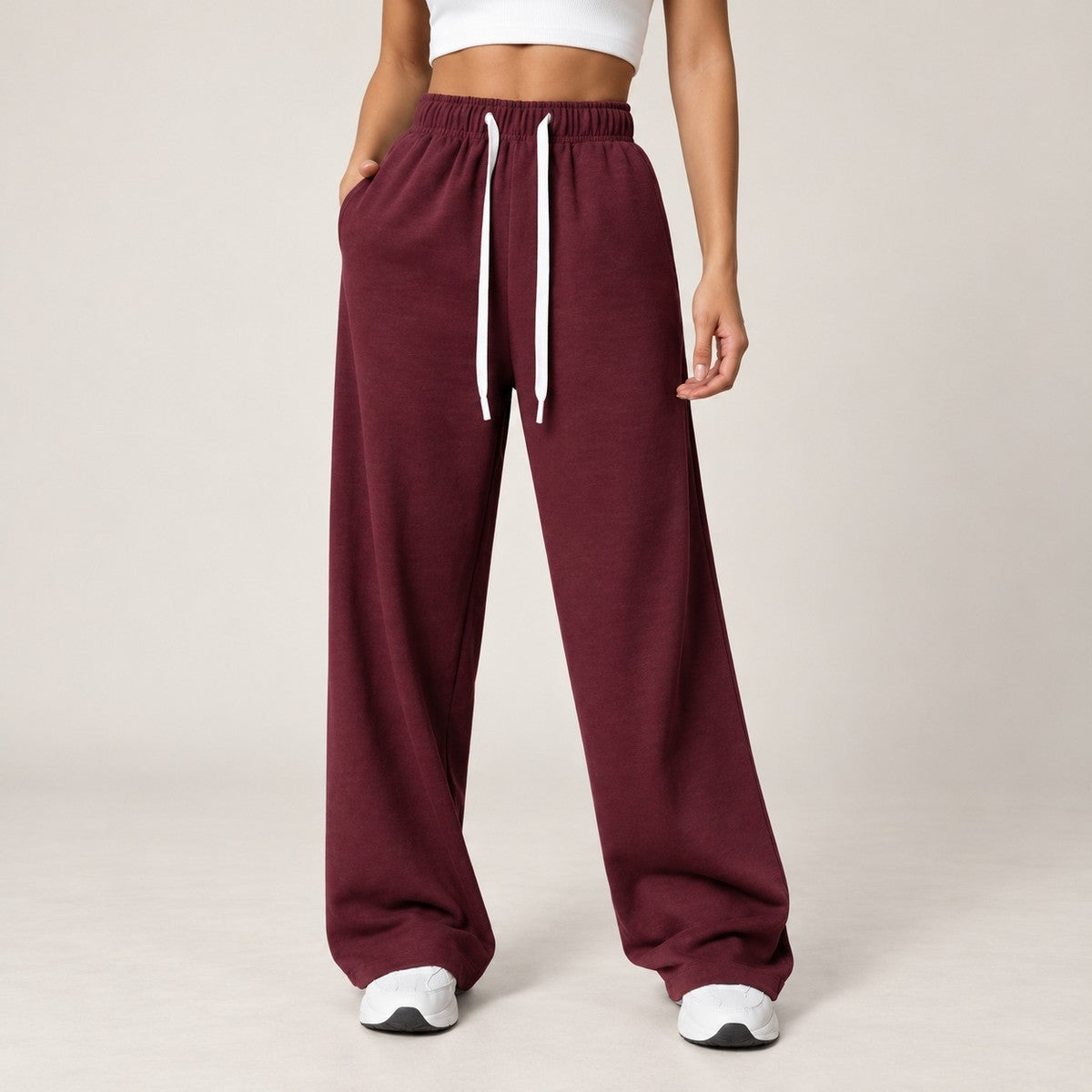 EaseFlow Wide-Leg Fleece Sweatpants - Burgundy