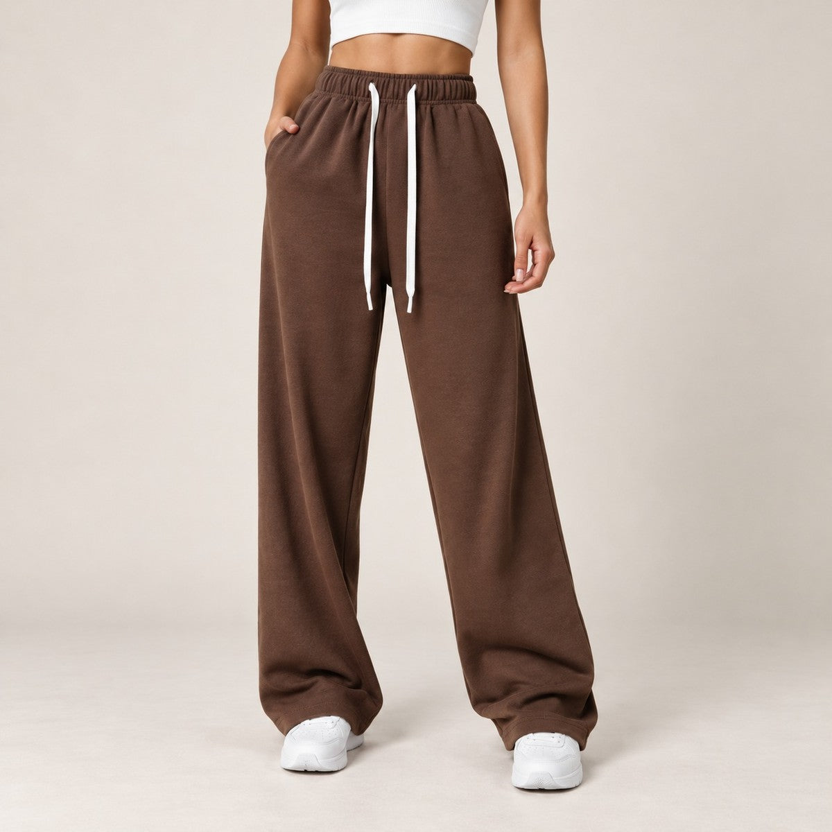 EaseFlow Wide-Leg Fleece Sweatpants - Coffee Brown