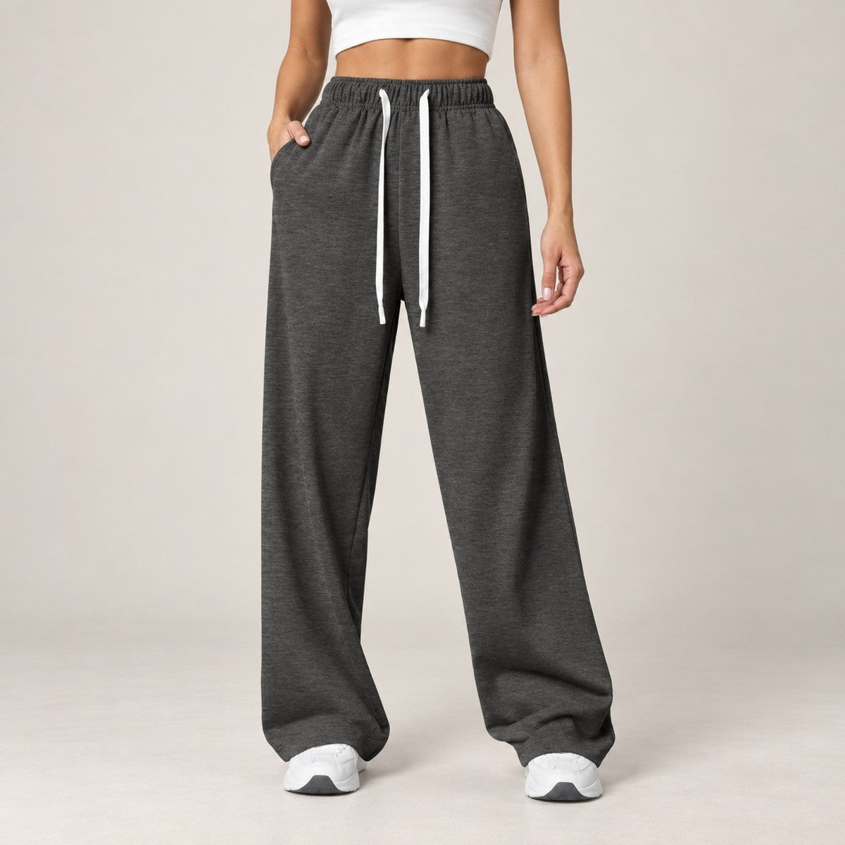 EaseFlow Wide-Leg Fleece Sweatpants - Dark Gray