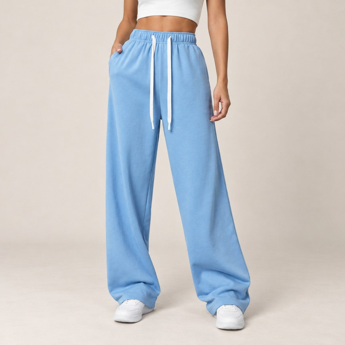 EaseFlow Wide-Leg Fleece Sweatpants - Light Blue