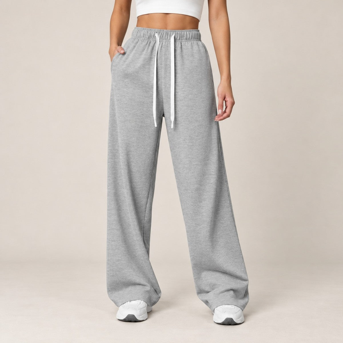EaseFlow Wide-Leg Fleece Sweatpants - Light Gray