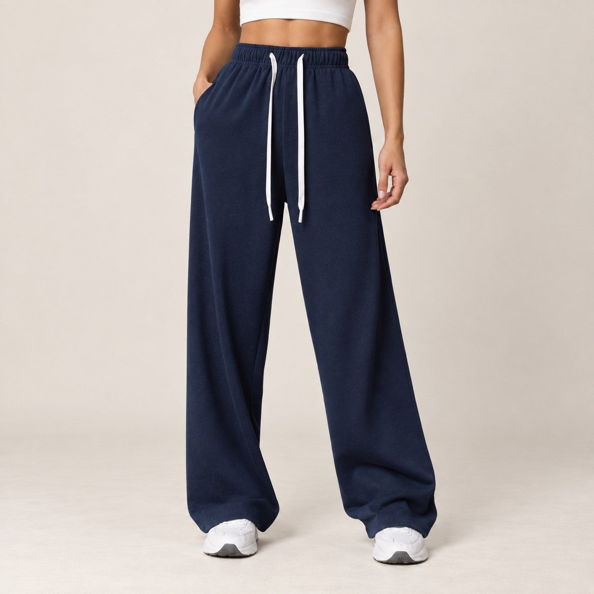 EaseFlow Wide-Leg Fleece Sweatpants - Navy Blue