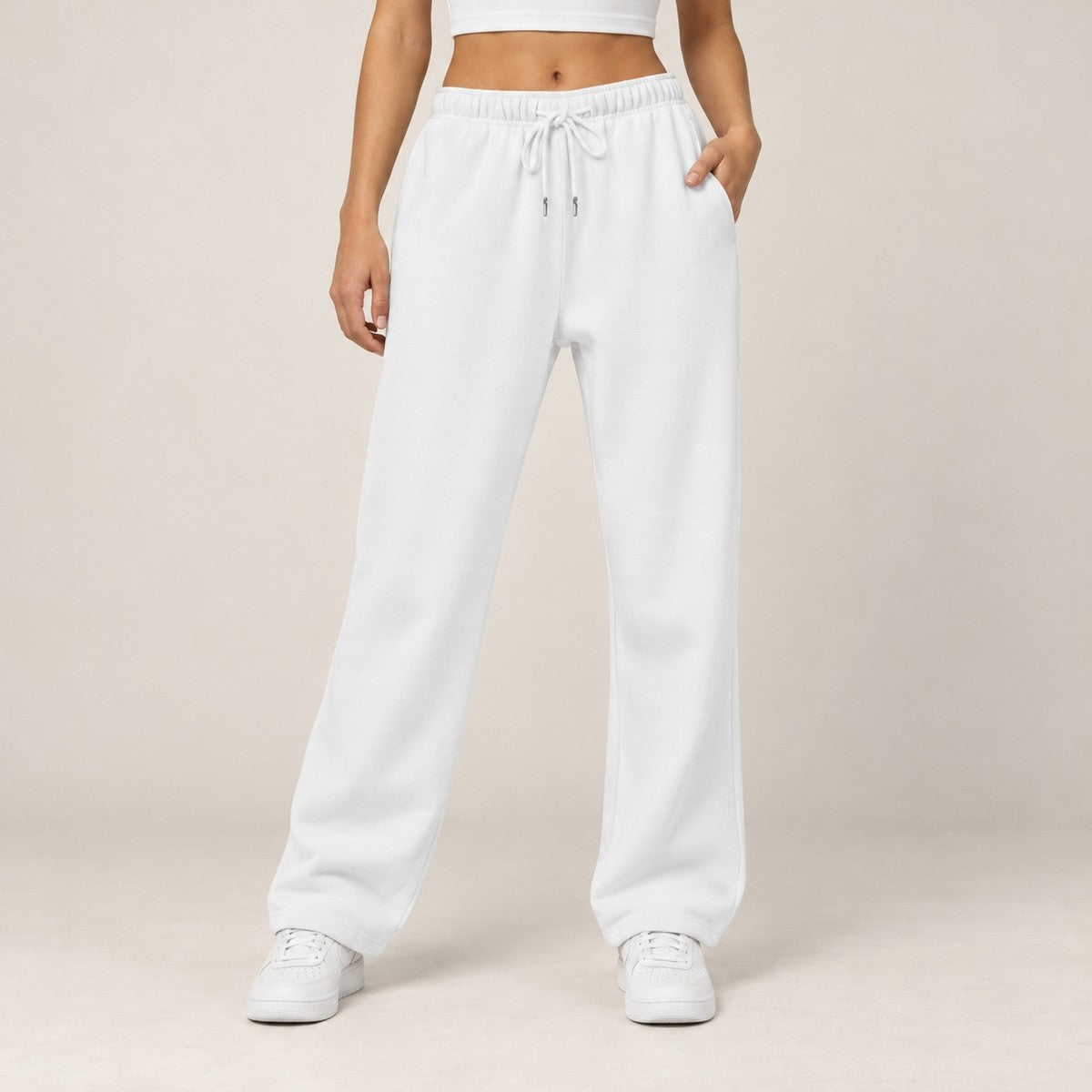 EaseFlow Wide-Leg Fleece Sweatpants - White