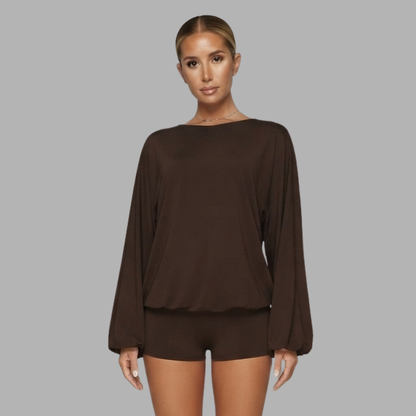 Backless Long-Sleeve Romper
