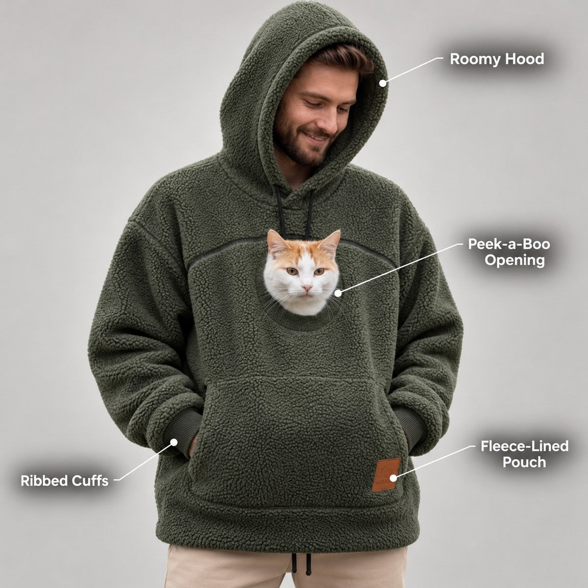 PawPouch Fleece Pet Carrier Hoodie - callouts