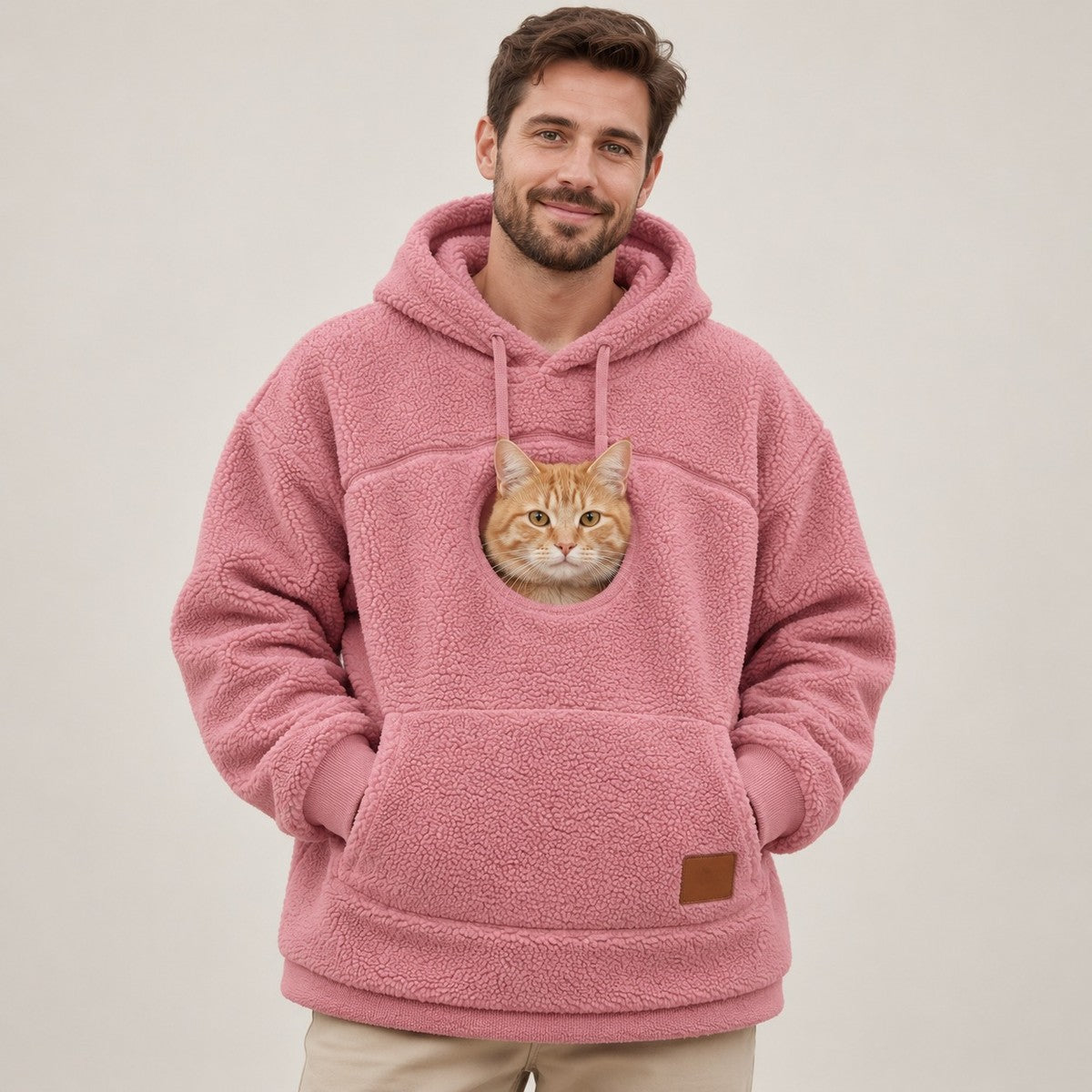 PawPouch Fleece Pet Carrier Hoodie - Dusty Pink