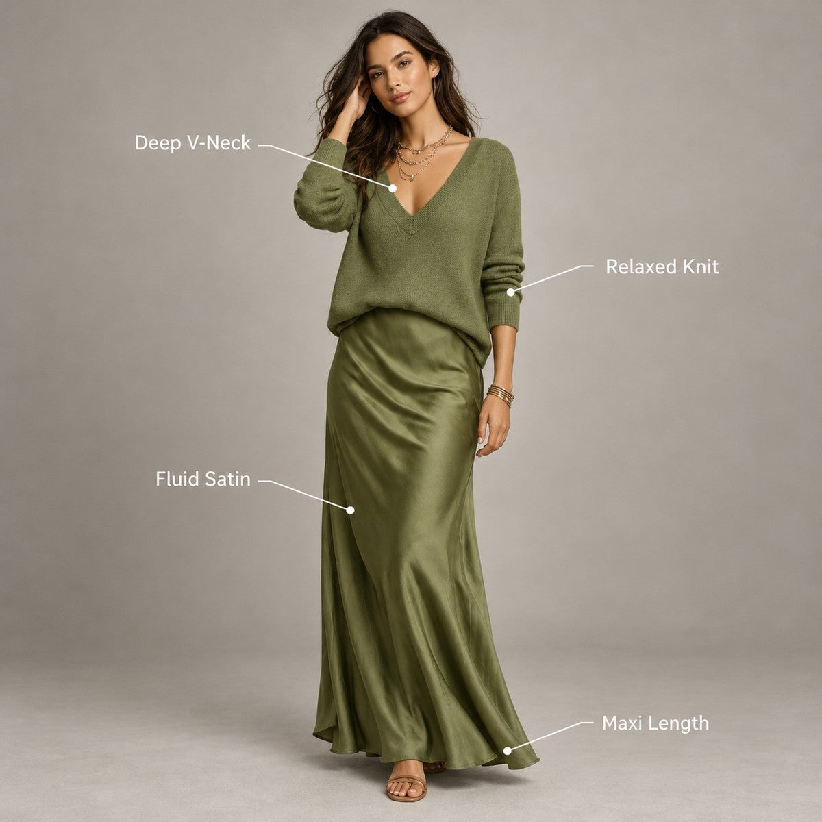 LuxeLayer Knit Sweater and Satin Slip Dress Set - callouts
