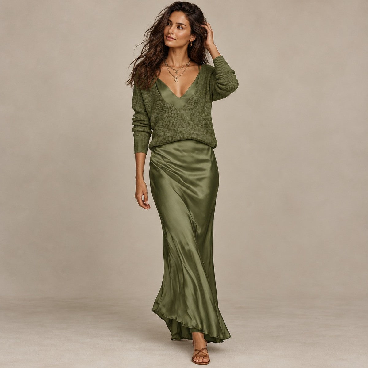LuxeLayer Knit Sweater and Satin Slip Dress Set - hero
