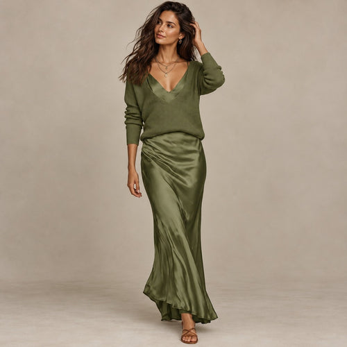 LuxeLayer Knit Sweater and Satin Slip Dress Set - hero