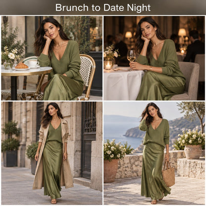 LuxeLayer Knit Sweater and Satin Slip Dress Set - ways_to_wear