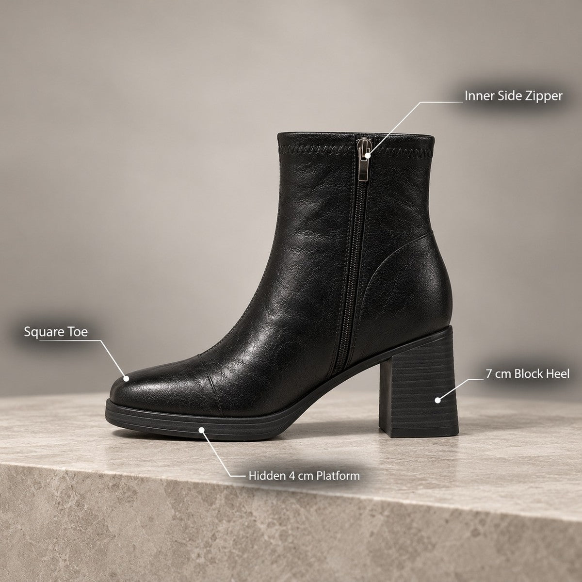 RetroStep Square-Toe Heeled Ankle Boots - callouts