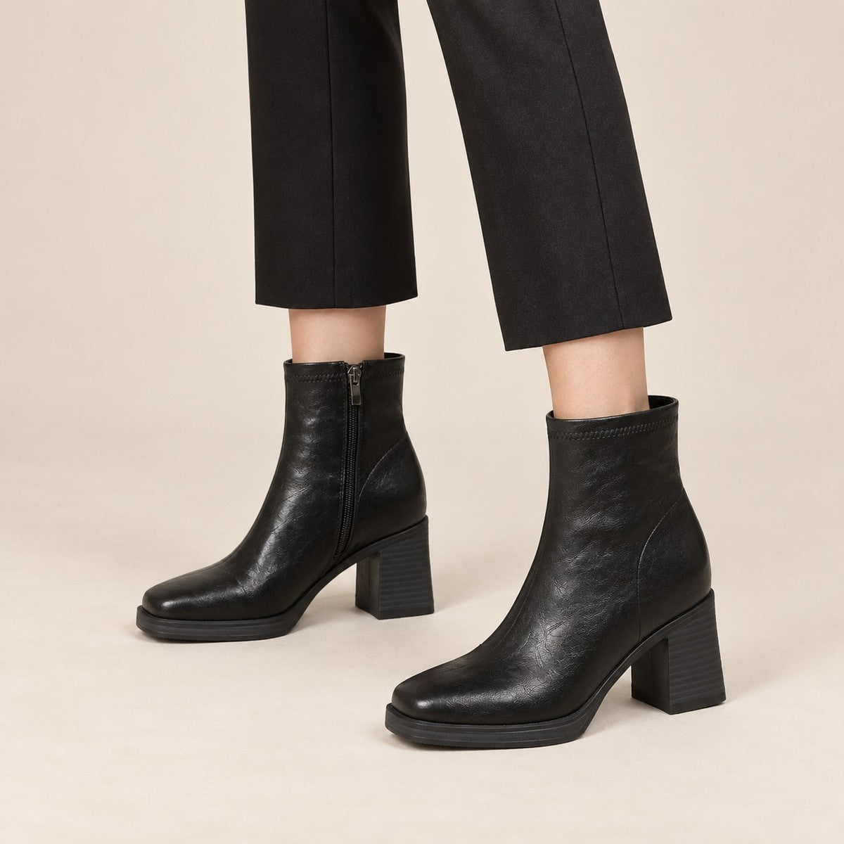 RetroStep Square-Toe Heeled Ankle Boots - hero
