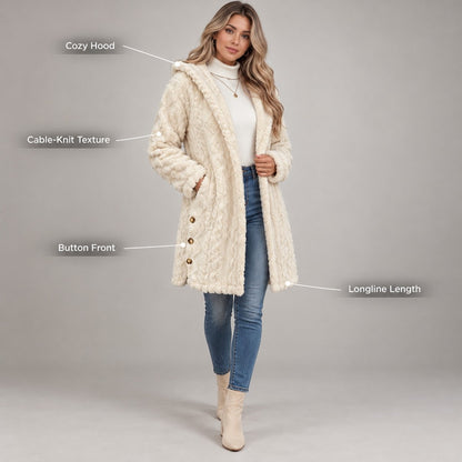 DoubleSoft Hooded Fleece Cardigan Coat - callouts