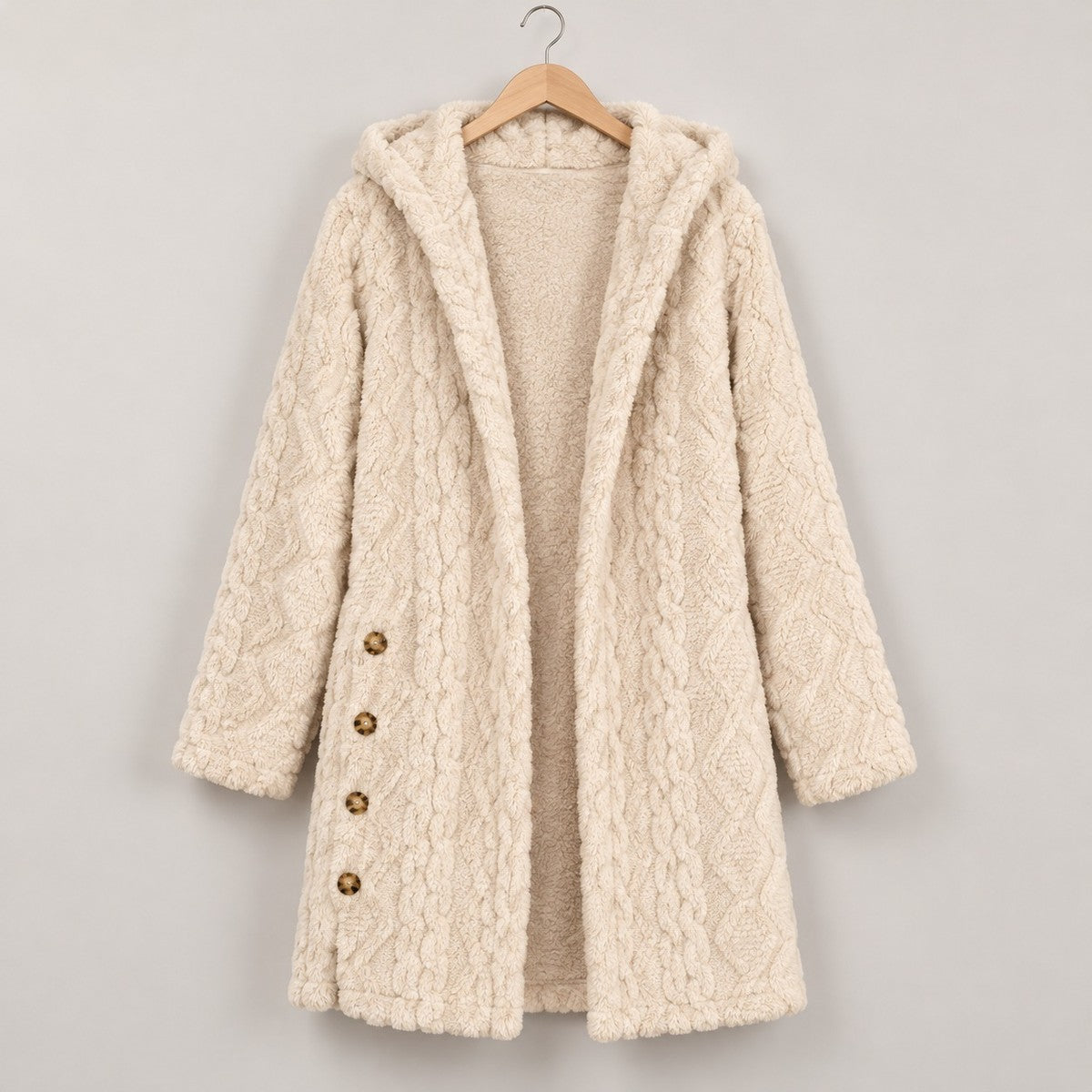 DoubleSoft Hooded Fleece Cardigan Coat - Apricot