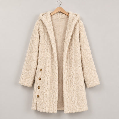 DoubleSoft Hooded Fleece Cardigan Coat - Apricot