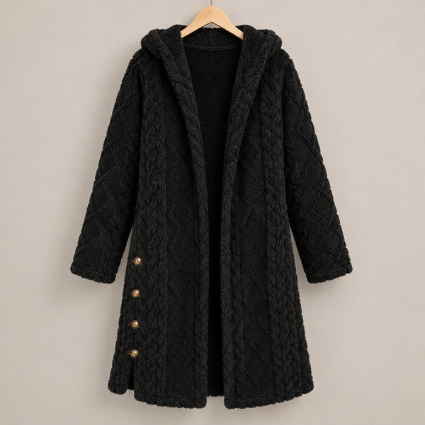 DoubleSoft Hooded Fleece Cardigan Coat - Black