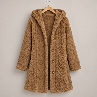 DoubleSoft Hooded Fleece Cardigan Coat - Camel