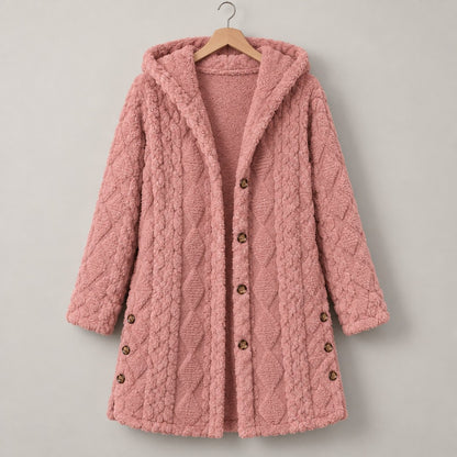 DoubleSoft Hooded Fleece Cardigan Coat - Dusty Pink