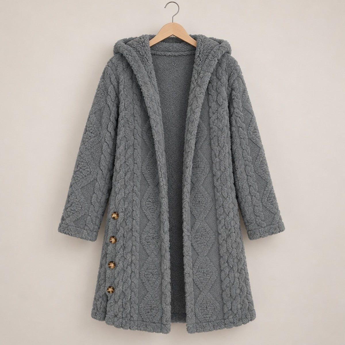 DoubleSoft Hooded Fleece Cardigan Coat - Gray