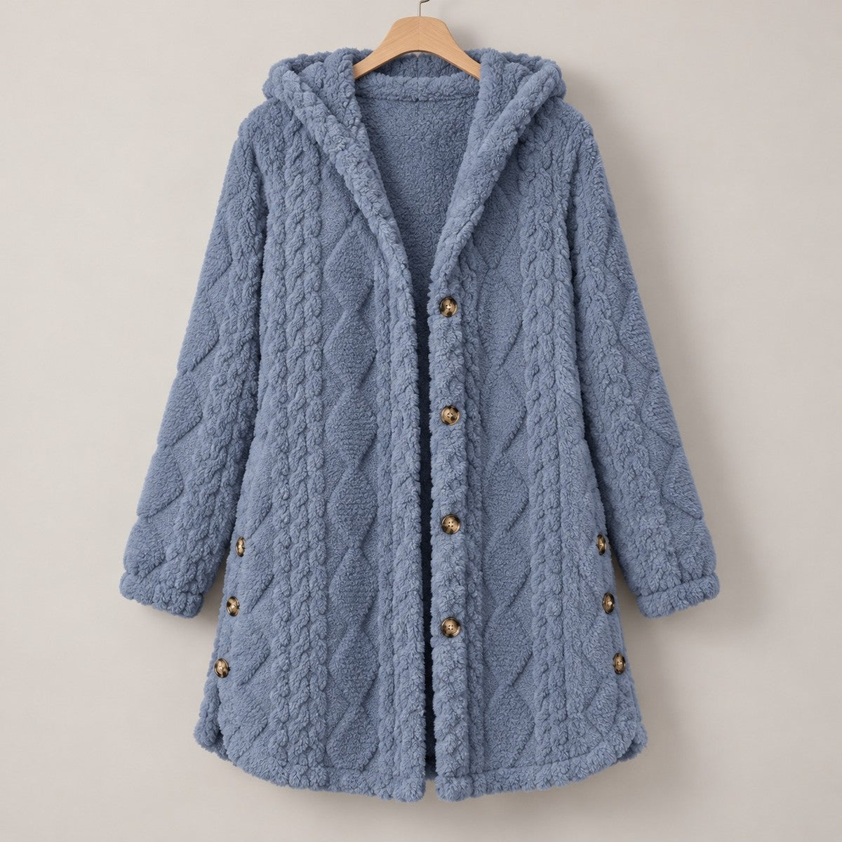 DoubleSoft Hooded Fleece Cardigan Coat - Hazy Blue