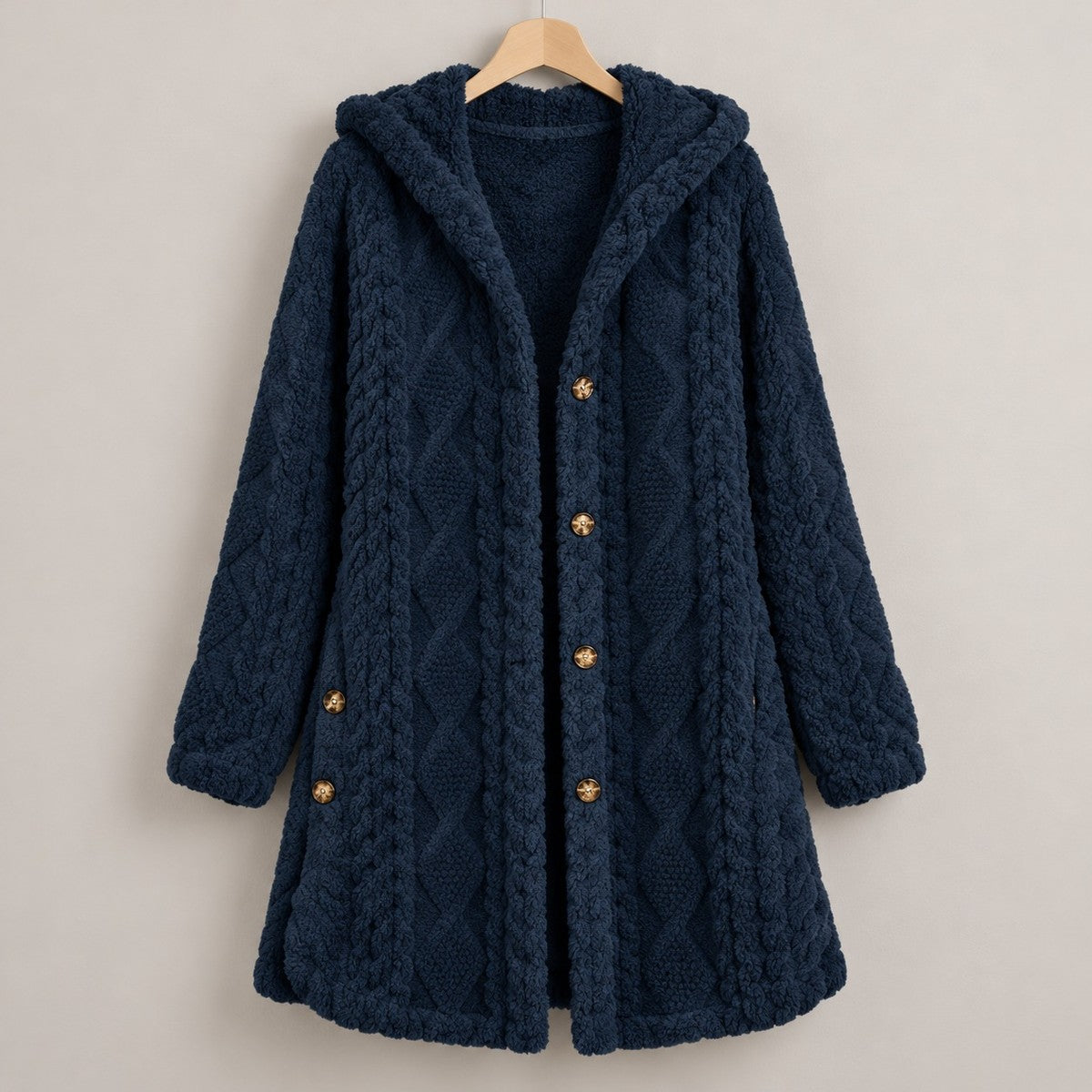 DoubleSoft Hooded Fleece Cardigan Coat - Navy Blue