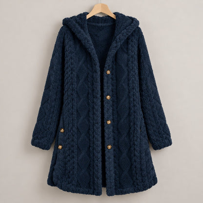 DoubleSoft Hooded Fleece Cardigan Coat - Navy Blue