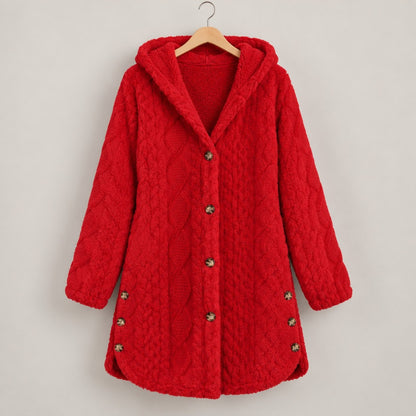 DoubleSoft Hooded Fleece Cardigan Coat - Red