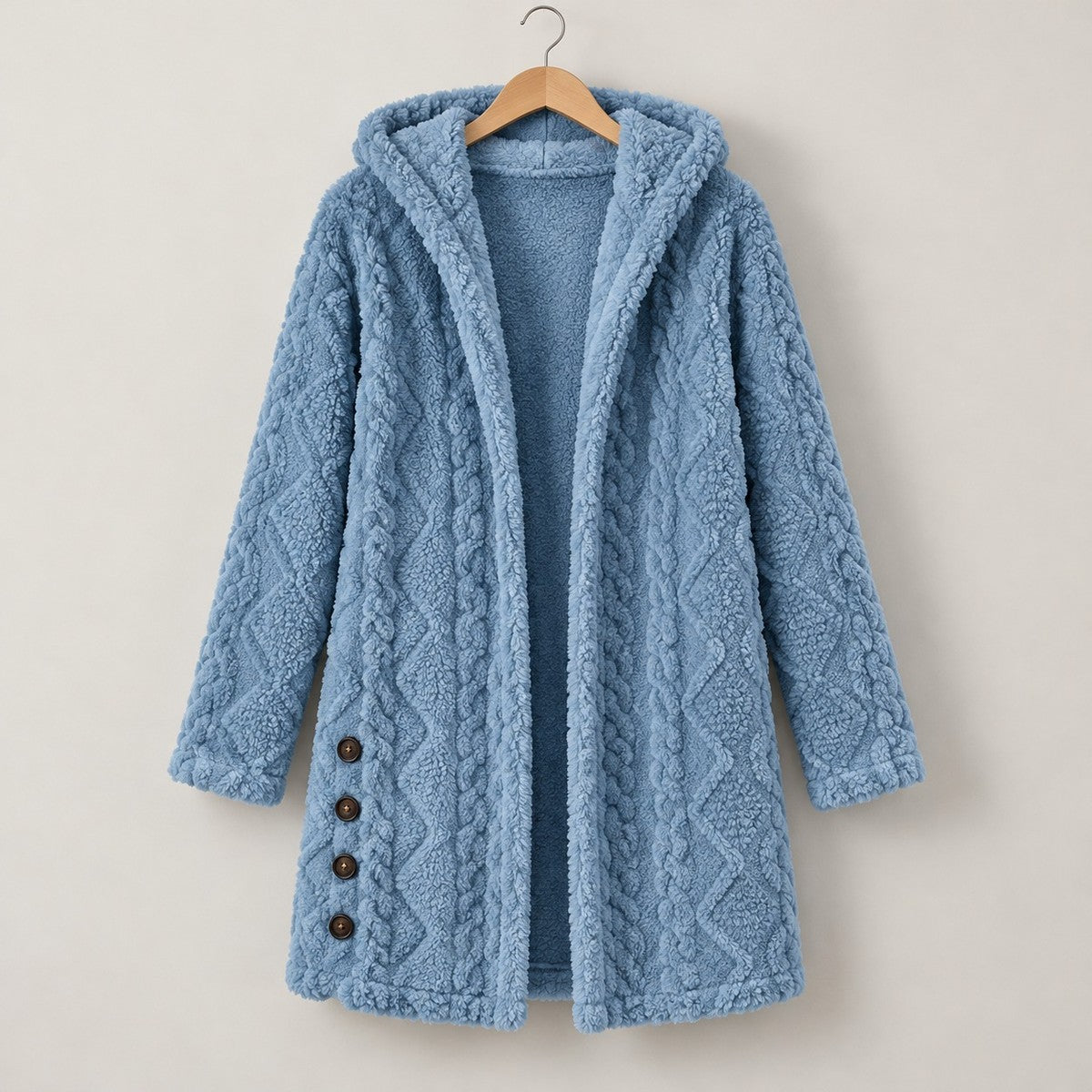 DoubleSoft Hooded Fleece Cardigan Coat - Sky Blue